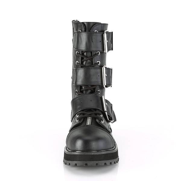 Demonia Valor-210 Black Vegan Leather Stiefel Damen D573-140 Gothic Halbhohe Stiefel Schwarz Deutschland SALE